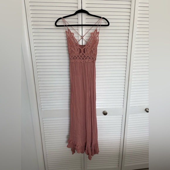 Free People Adella Maxi Slip Rose Pink Lace Dress - Picture 7 of 16